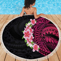 Hawaiian Tropical Plumeria Art Polynesian Tattoo Beach Blanket Black and Bright Pink Color LT03 - Polynesian Pride