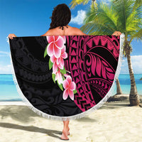 Hawaiian Tropical Plumeria Art Polynesian Tattoo Beach Blanket Black and Bright Pink Color LT03 - Polynesian Pride