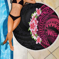 Hawaiian Tropical Plumeria Art Polynesian Tattoo Beach Blanket Black and Bright Pink Color LT03 - Polynesian Pride