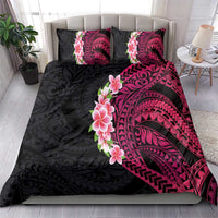 Hawaiian Tropical Plumeria Art Polynesian Tattoo Bedding Set Black and Bright Pink Color