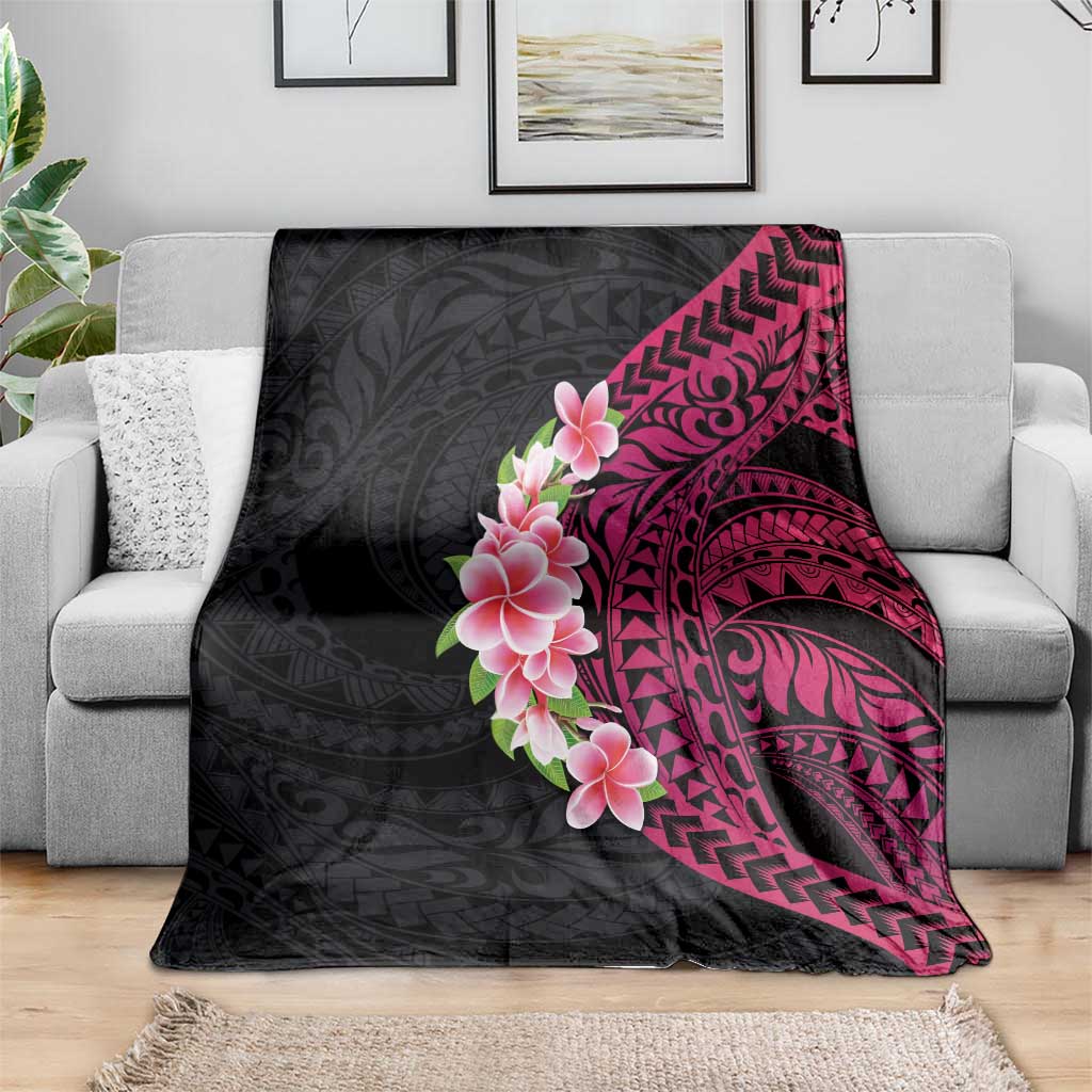 Hawaiian Tropical Plumeria Art Polynesian Tattoo Blanket Black and Bright Pink Color LT03 - Polynesian Pride