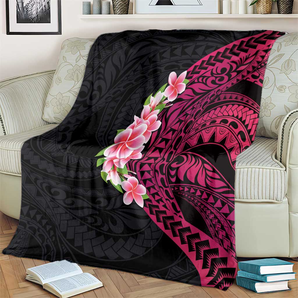 Hawaiian Tropical Plumeria Art Polynesian Tattoo Blanket Black and Bright Pink Color LT03 - Polynesian Pride
