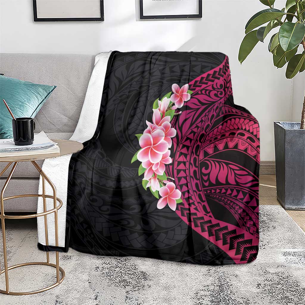 Hawaiian Tropical Plumeria Art Polynesian Tattoo Blanket Black and Bright Pink Color LT03 - Polynesian Pride