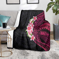Hawaiian Tropical Plumeria Art Polynesian Tattoo Blanket Black and Bright Pink Color LT03 - Polynesian Pride