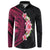 Hawaiian Tropical Plumeria Art Polynesian Tattoo Button Sweatshirt Black and Bright Pink Color