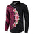 Hawaiian Tropical Plumeria Art Polynesian Tattoo Button Sweatshirt Black and Bright Pink Color