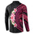 Hawaiian Tropical Plumeria Art Polynesian Tattoo Button Sweatshirt Black and Bright Pink Color