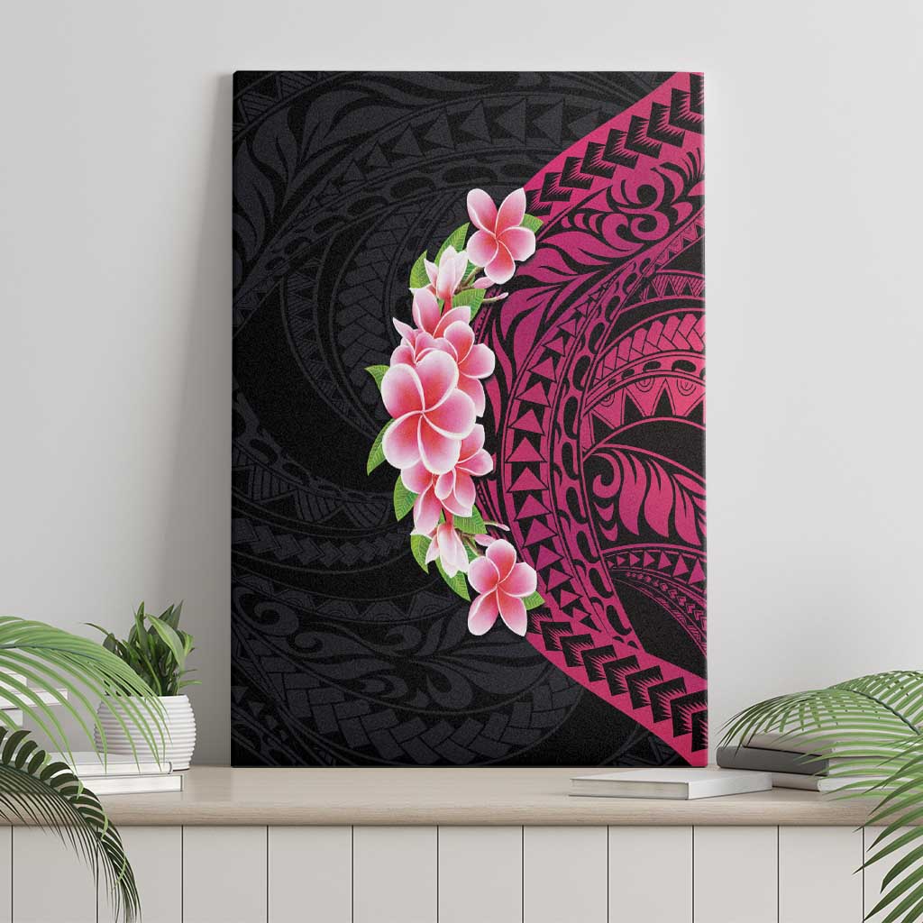 Hawaiian Tropical Plumeria Art Polynesian Tattoo Canvas Wall Art Black and Bright Pink Color LT03 - Polynesian Pride