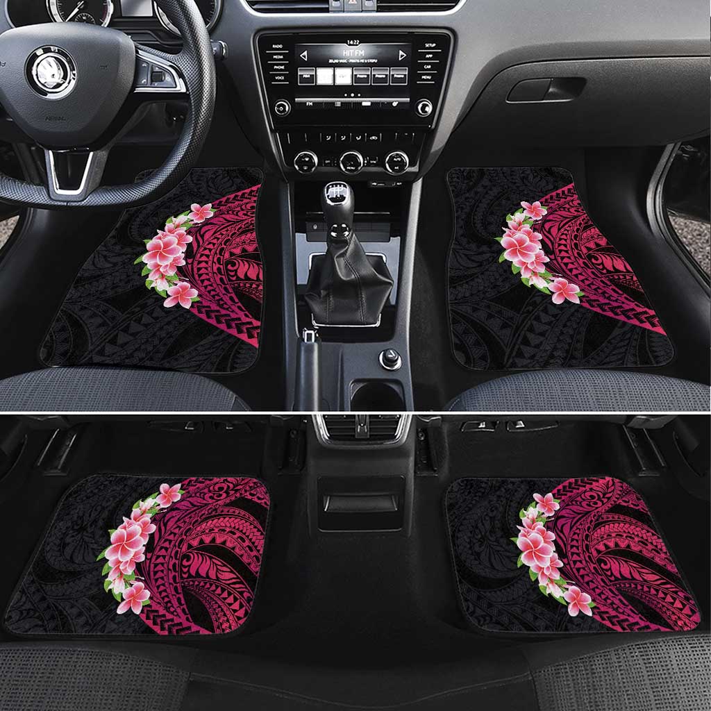 Hawaiian Tropical Plumeria Art Polynesian Tattoo Car Mats Black and Bright Pink Color