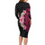 Hawaiian Tropical Plumeria Art Polynesian Tattoo Family Matching Long Sleeve Bodycon Dress and Hawaiian Shirt Black and Bright Pink Color