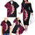 Hawaiian Tropical Plumeria Art Polynesian Tattoo Family Matching Off The Shoulder Long Sleeve Dress and Hawaiian Shirt Black and Bright Pink Color