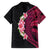 Hawaiian Tropical Plumeria Art Polynesian Tattoo Family Matching Puletasi and Hawaiian Shirt Black and Bright Pink Color