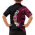 Hawaiian Tropical Plumeria Art Polynesian Tattoo Family Matching Short Sleeve Bodycon Dress and Hawaiian Shirt Black and Bright Pink Color