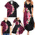 Hawaiian Tropical Plumeria Art Polynesian Tattoo Family Matching Summer Maxi Dress and Hawaiian Shirt Black and Bright Pink Color