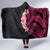 Hawaiian Tropical Plumeria Art Polynesian Tattoo Hooded Blanket Black and Bright Pink Color