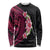 Hawaiian Tropical Plumeria Art Polynesian Tattoo Long Sleeve Shirt Black and Bright Pink Color