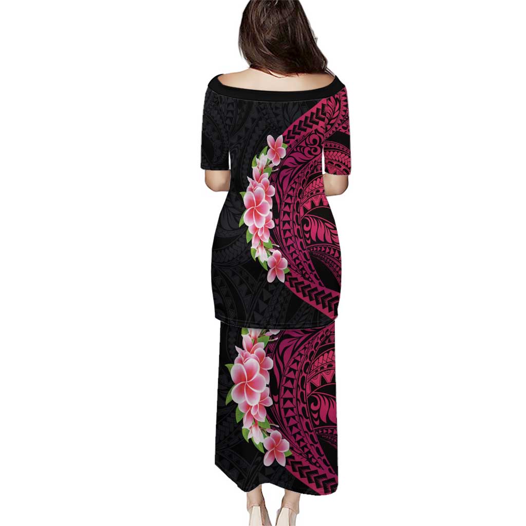 Hawaiian Tropical Plumeria Art Polynesian Tattoo Puletasi Black and Bright Pink Color LT03 - Polynesian Pride