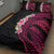 Hawaiian Tropical Plumeria Art Polynesian Tattoo Quilt Bed Set Black and Bright Pink Color