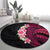 Hawaiian Tropical Plumeria Art Polynesian Tattoo Round Carpet Black and Bright Pink Color