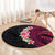 Hawaiian Tropical Plumeria Art Polynesian Tattoo Round Carpet Black and Bright Pink Color