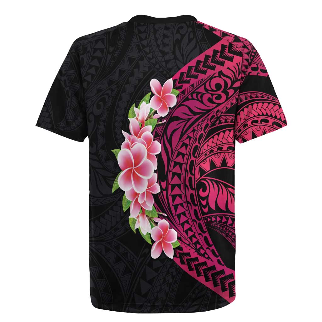 Hawaiian Tropical Plumeria Art Polynesian Tattoo Rugby Jersey Black and Bright Pink Color LT03 - Polynesian Pride