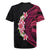 Hawaiian Tropical Plumeria Art Polynesian Tattoo Rugby Jersey Black and Bright Pink Color