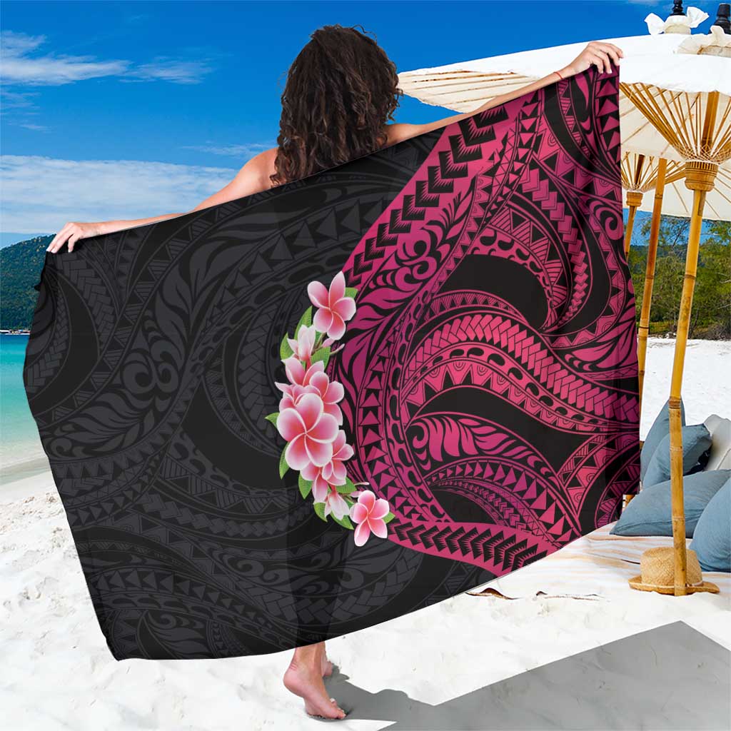 Hawaiian Tropical Plumeria Art Polynesian Tattoo Sarong Black and Bright Pink Color