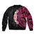 Hawaiian Tropical Plumeria Art Polynesian Tattoo Sleeve Zip Bomber Jacket Black and Bright Pink Color