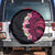 Hawaiian Tropical Plumeria Art Polynesian Tattoo Spare Tire Cover Black and Bright Pink Color