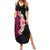 Hawaiian Tropical Plumeria Art Polynesian Tattoo Summer Maxi Dress Black and Bright Pink Color