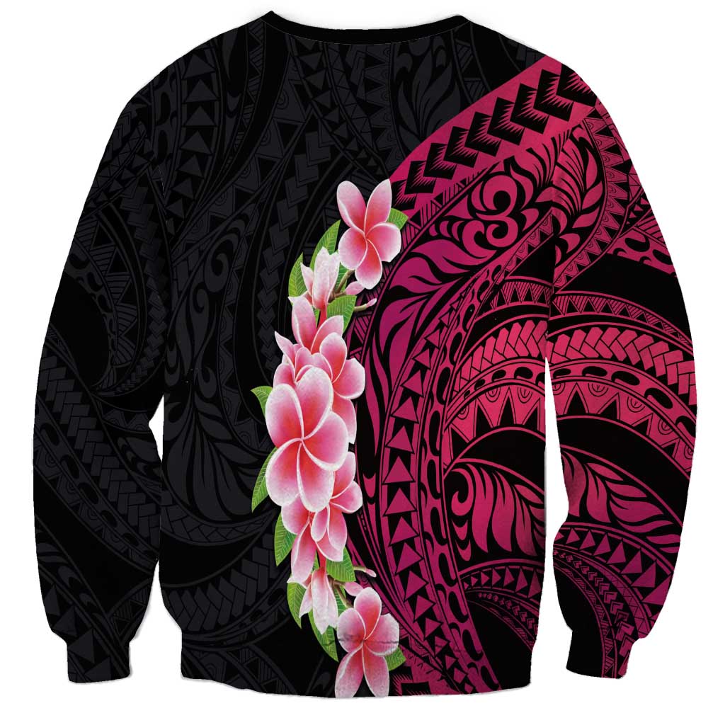 Hawaiian Tropical Plumeria Art Polynesian Tattoo Sweatshirt Black and Bright Pink Color LT03 - Polynesian Pride
