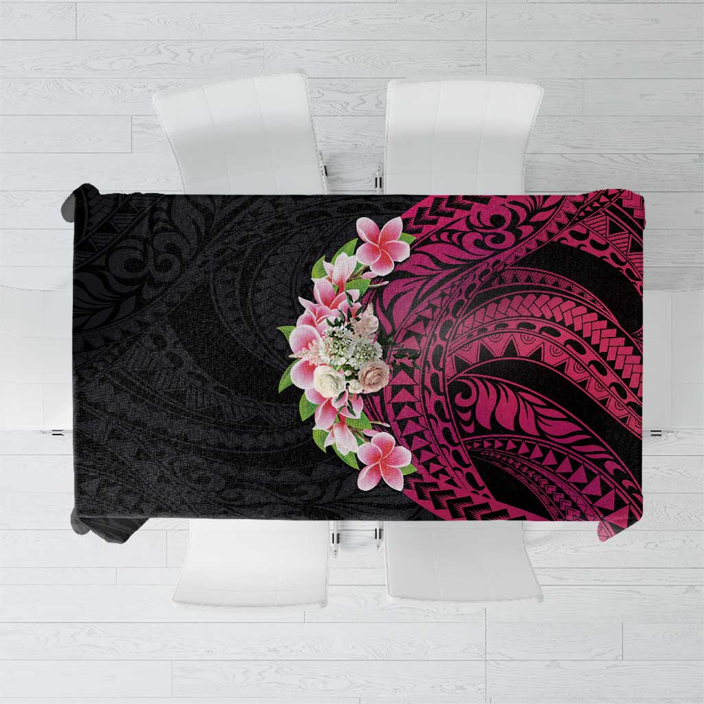Hawaiian Tropical Plumeria Art Polynesian Tattoo Tablecloth Black and Bright Pink Color LT03 Pink - Polynesian Pride