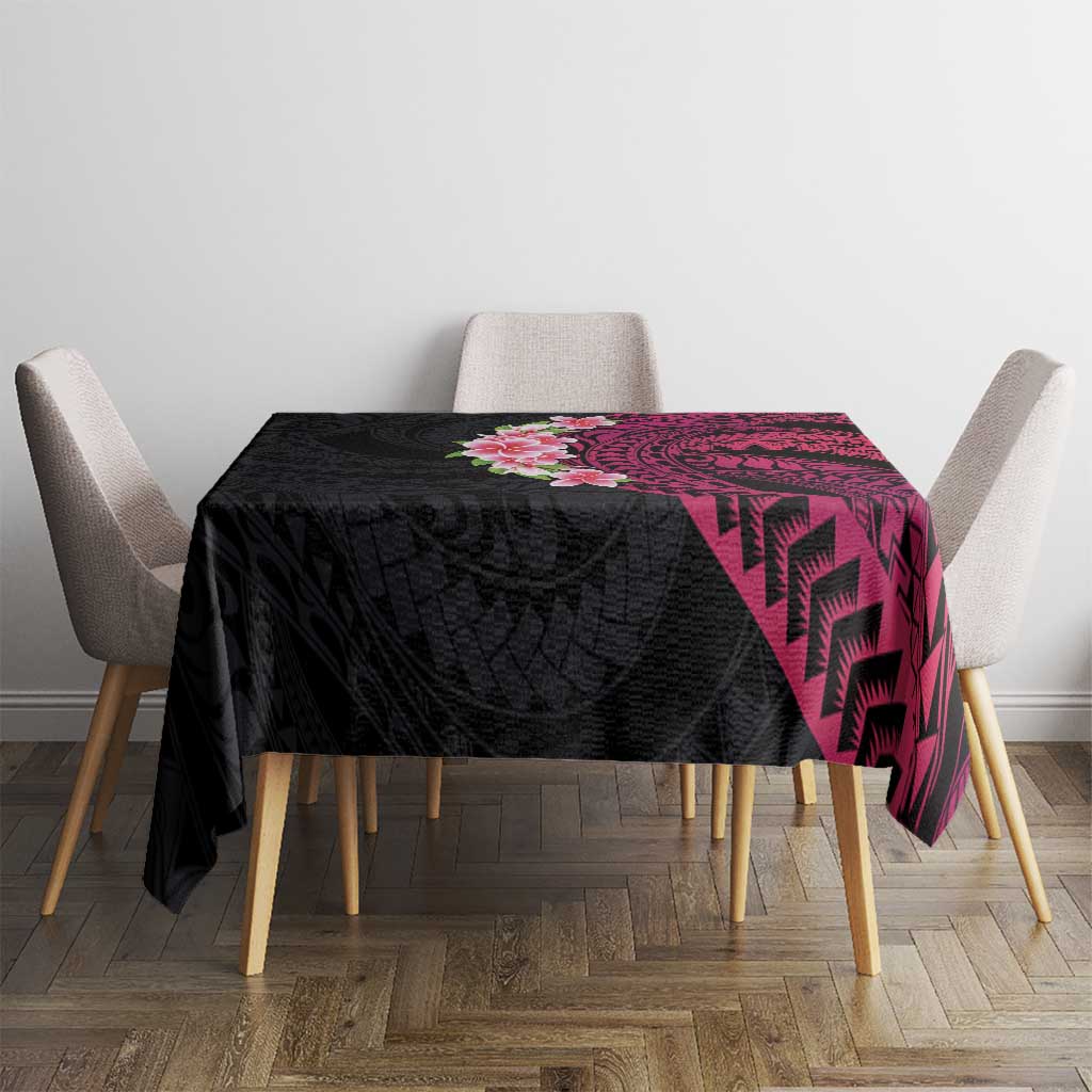 Hawaiian Tropical Plumeria Art Polynesian Tattoo Tablecloth Black and Bright Pink Color LT03 - Polynesian Pride