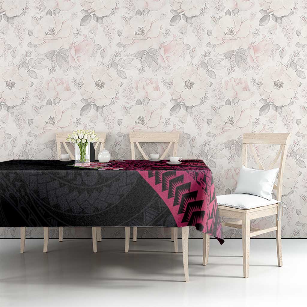 Hawaiian Tropical Plumeria Art Polynesian Tattoo Tablecloth Black and Bright Pink Color LT03 - Polynesian Pride