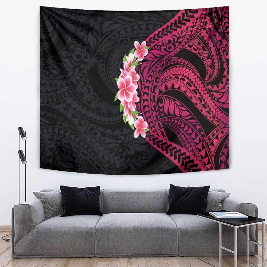 Hawaiian Tropical Plumeria Art Polynesian Tattoo Tapestry Black and Bright Pink Color LT03 Pink - Polynesian Pride