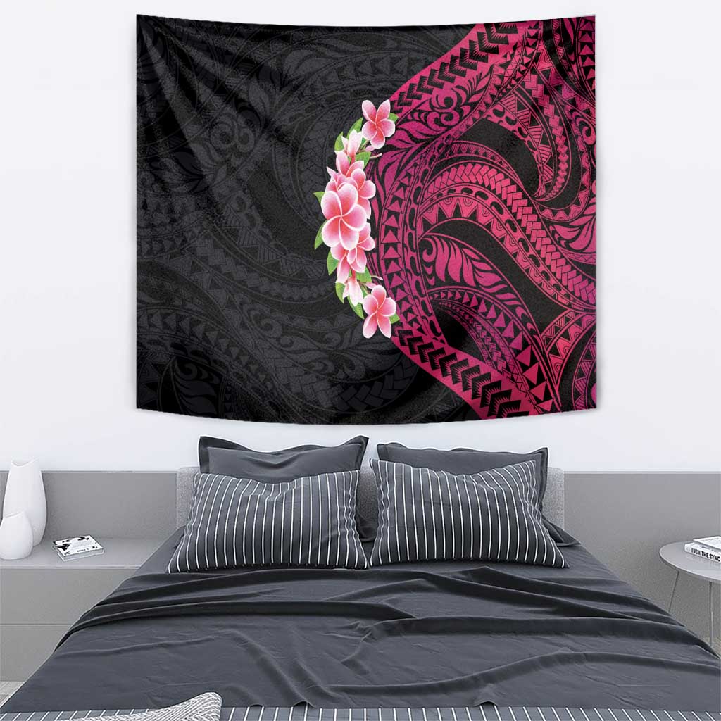 Hawaiian Tropical Plumeria Art Polynesian Tattoo Tapestry Black and Bright Pink Color LT03 - Polynesian Pride