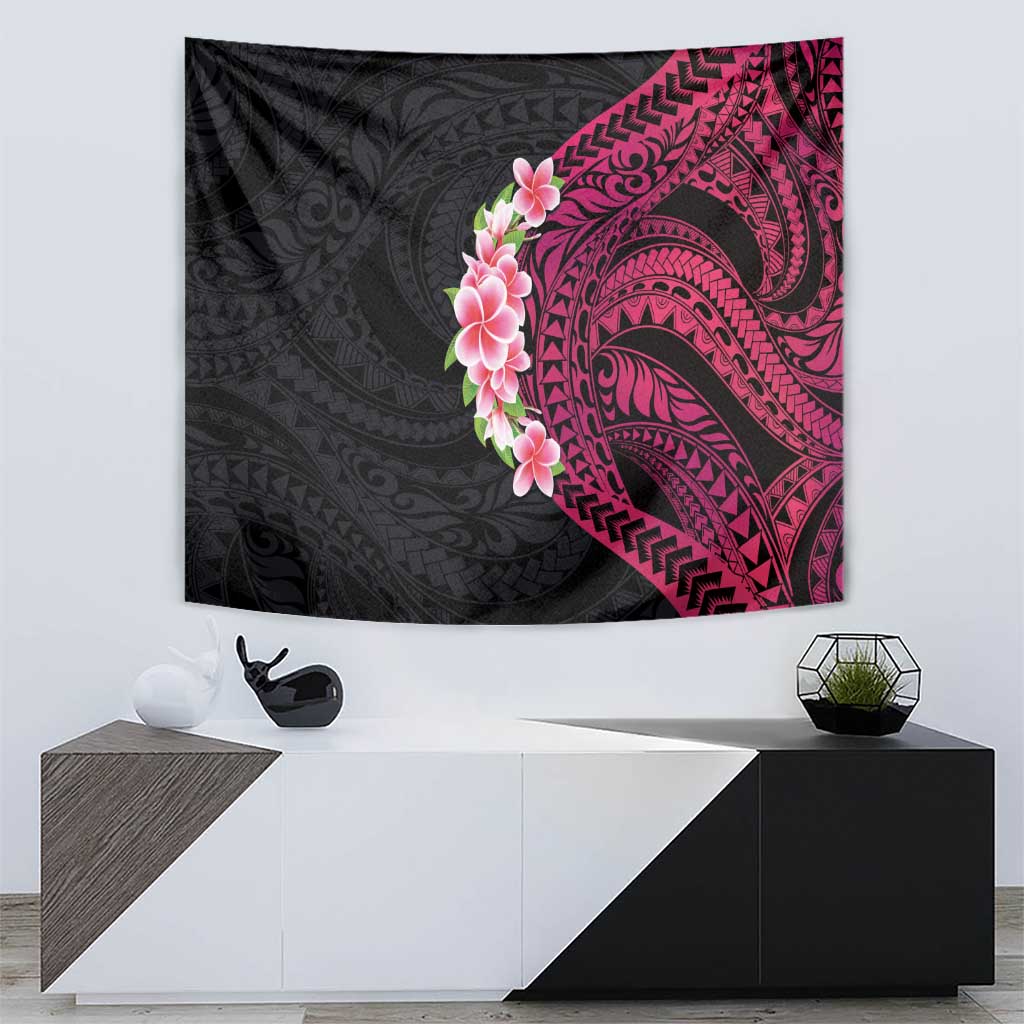 Hawaiian Tropical Plumeria Art Polynesian Tattoo Tapestry Black and Bright Pink Color LT03 - Polynesian Pride