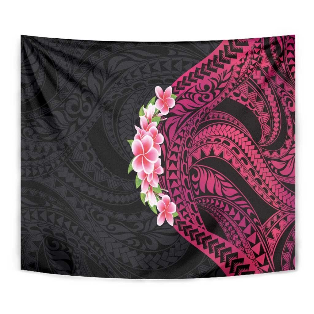 Hawaiian Tropical Plumeria Art Polynesian Tattoo Tapestry Black and Bright Pink Color LT03 - Polynesian Pride