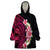 Hawaiian Tropical Plumeria Art Polynesian Tattoo Wearable Blanket Hoodie Black and Bright Pink Color