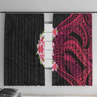 Hawaiian Tropical Plumeria Art Polynesian Tattoo Window Curtain Black and Bright Pink Color LT03 With Hooks Pink - Polynesian Pride