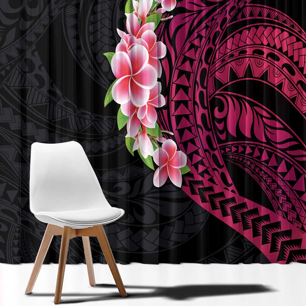Hawaiian Tropical Plumeria Art Polynesian Tattoo Window Curtain Black and Bright Pink Color LT03 - Polynesian Pride
