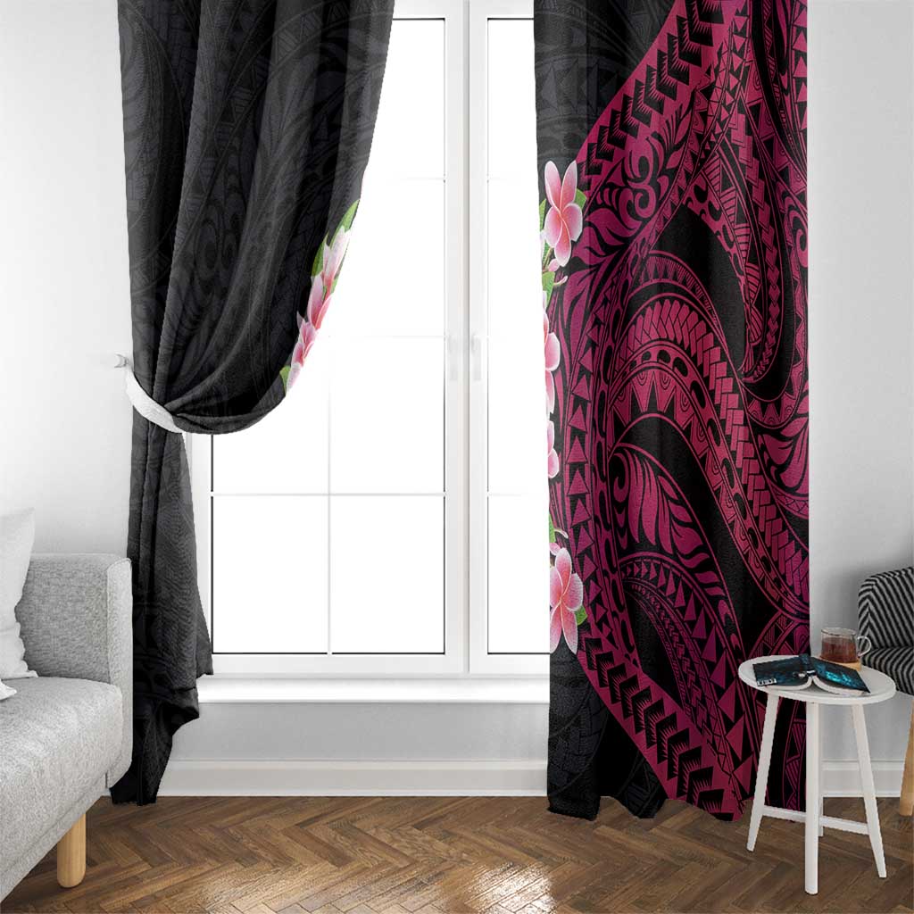 Hawaiian Tropical Plumeria Art Polynesian Tattoo Window Curtain Black and Bright Pink Color LT03 - Polynesian Pride