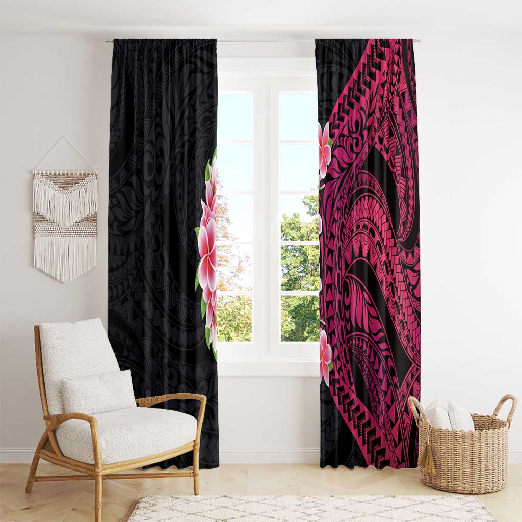 Hawaiian Tropical Plumeria Art Polynesian Tattoo Window Curtain Black and Bright Pink Color LT03 - Polynesian Pride
