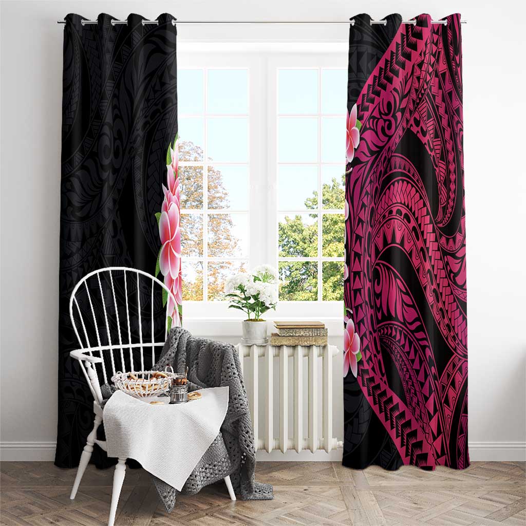 Hawaiian Tropical Plumeria Art Polynesian Tattoo Window Curtain Black and Bright Pink Color LT03 - Polynesian Pride