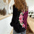 Hawaiian Tropical Plumeria Art Polynesian Tattoo Women Casual Shirt Black and Bright Pink Color