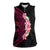 Hawaiian Tropical Plumeria Art Polynesian Tattoo Women Sleeveless Polo Shirt Black and Bright Pink Color