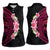 Hawaiian Tropical Plumeria Art Polynesian Tattoo Women Sleeveless Polo Shirt Black and Bright Pink Color