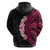 Hawaiian Tropical Plumeria Art Polynesian Tattoo Zip Hoodie Black and Bright Pink Color