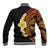 Hawaiian Tropical Plumeria Art Polynesian Tattoo Baseball Jacket Black and Autumn Color Theme