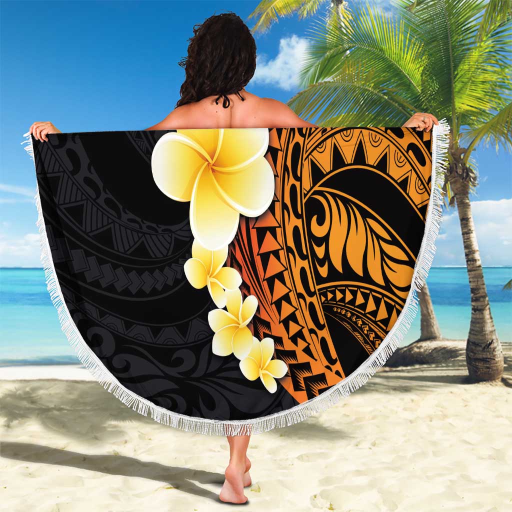Hawaiian Tropical Plumeria Art Polynesian Tattoo Beach Blanket Black and Autumn Color Theme LT03 - Polynesian Pride